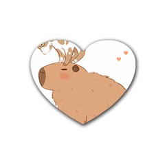 Capybara T- Shirt Cute Capybara With A Little Goat Friend On Its Head T- Shirt Yoga Reflexion Pose T- Shirtyoga Reflexion Pose T- Shirt Rubber Coaster (heart) by hizuto