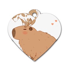 Capybara T- Shirt Cute Capybara With A Little Goat Friend On Its Head T- Shirt Yoga Reflexion Pose T- Shirtyoga Reflexion Pose T- Shirt Dog Tag Heart (two Sides) by hizuto