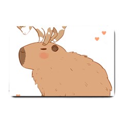 Capybara T- Shirt Cute Capybara With A Little Goat Friend On Its Head T- Shirt Yoga Reflexion Pose T- Shirtyoga Reflexion Pose T- Shirt Small Doormat by hizuto