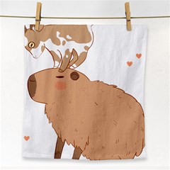 Capybara T- Shirt Cute Capybara With A Little Goat Friend On Its Head T- Shirt Yoga Reflexion Pose T- Shirtyoga Reflexion Pose T- Shirt Face Towel by hizuto