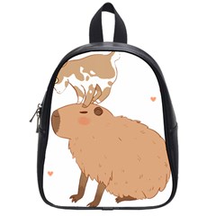 Capybara T- Shirt Cute Capybara With A Little Goat Friend On Its Head T- Shirt Yoga Reflexion Pose T- Shirtyoga Reflexion Pose T- Shirt School Bag (small) by hizuto