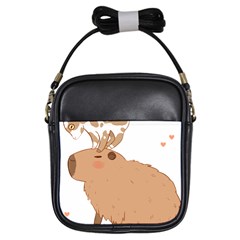 Capybara T- Shirt Cute Capybara With A Little Goat Friend On Its Head T- Shirt Yoga Reflexion Pose T- Shirtyoga Reflexion Pose T- Shirt Girls Sling Bag by hizuto