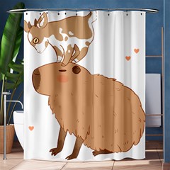 Capybara T- Shirt Cute Capybara With A Little Goat Friend On Its Head T- Shirt Yoga Reflexion Pose T- Shirtyoga Reflexion Pose T- Shirt Shower Curtain 60  X 72  (medium)  by hizuto