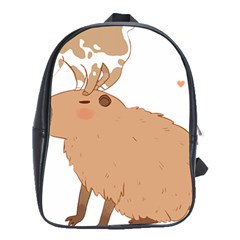 Capybara T- Shirt Cute Capybara With A Little Goat Friend On Its Head T- Shirt Yoga Reflexion Pose T- Shirtyoga Reflexion Pose T- Shirt School Bag (xl) by hizuto