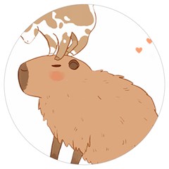 Capybara T- Shirt Cute Capybara With A Little Goat Friend On Its Head T- Shirt Yoga Reflexion Pose T- Shirtyoga Reflexion Pose T- Shirt Round Trivet by hizuto