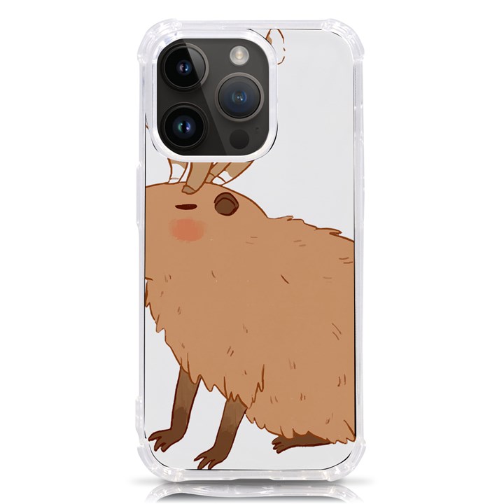 Capybara T- Shirt Cute Capybara With A Little Goat Friend On Its Head T- Shirt Yoga Reflexion Pose T- Shirtyoga Reflexion Pose T- Shirt iPhone 14 Pro TPU UV Print Case