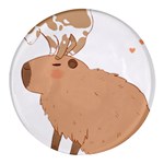 Capybara T- Shirt Cute Capybara With A Little Goat Friend On Its Head T- Shirt Yoga Reflexion Pose T- Shirtyoga Reflexion Pose T- Shirt Round Glass Fridge Magnet (4 pack) Front