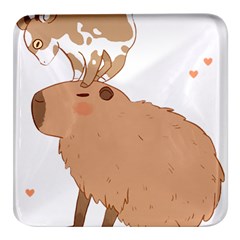 Capybara T- Shirt Cute Capybara With A Little Goat Friend On Its Head T- Shirt Yoga Reflexion Pose T- Shirtyoga Reflexion Pose T- Shirt Square Glass Fridge Magnet (4 Pack) by hizuto