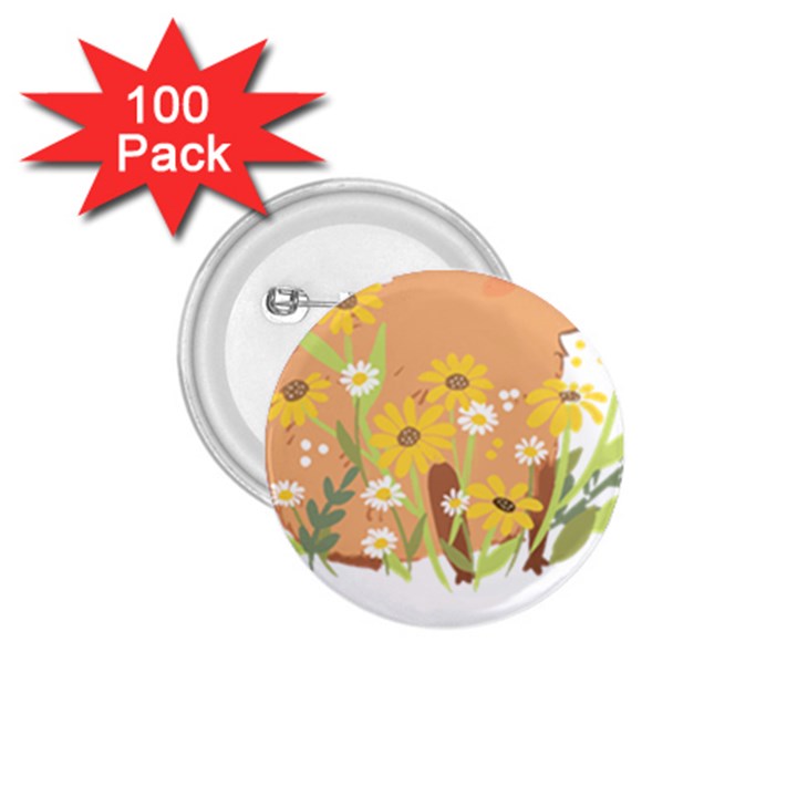 Capybara T- Shirt Cute Capybara With Daisy Flowers T- Shirt Yoga Reflexion Pose T- Shirtyoga Reflexion Pose T- Shirt 1.75  Buttons (100 pack) 