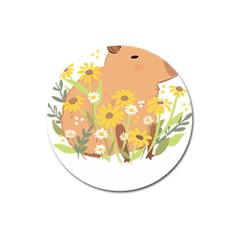 Capybara T- Shirt Cute Capybara With Daisy Flowers T- Shirt Yoga Reflexion Pose T- Shirtyoga Reflexion Pose T- Shirt Magnet 3  (round) by hizuto