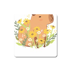 Capybara T- Shirt Cute Capybara With Daisy Flowers T- Shirt Yoga Reflexion Pose T- Shirtyoga Reflexion Pose T- Shirt Square Magnet by hizuto