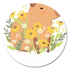 Capybara T- Shirt Cute Capybara With Daisy Flowers T- Shirt Yoga Reflexion Pose T- Shirtyoga Reflexion Pose T- Shirt Magnet 5  (round) by hizuto