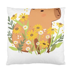 Capybara T- Shirt Cute Capybara With Daisy Flowers T- Shirt Yoga Reflexion Pose T- Shirtyoga Reflexion Pose T- Shirt Standard Cushion Case (one Side) by hizuto