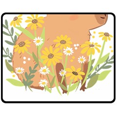 Capybara T- Shirt Cute Capybara With Daisy Flowers T- Shirt Yoga Reflexion Pose T- Shirtyoga Reflexion Pose T- Shirt Fleece Blanket (medium) by hizuto