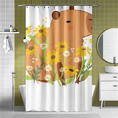 Capybara T- Shirt Cute Capybara With Daisy Flowers T- Shirt Yoga Reflexion Pose T- Shirtyoga Reflexion Pose T- Shirt Shower Curtain 48  X 72  (small)  by hizuto