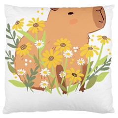 Capybara T- Shirt Cute Capybara With Daisy Flowers T- Shirt Yoga Reflexion Pose T- Shirtyoga Reflexion Pose T- Shirt Standard Premium Plush Fleece Cushion Case (one Side) by hizuto