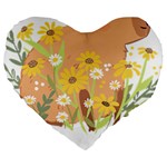 Capybara T- Shirt Cute Capybara With Daisy Flowers T- Shirt Yoga Reflexion Pose T- Shirtyoga Reflexion Pose T- Shirt Large 19  Premium Flano Heart Shape Cushions Front