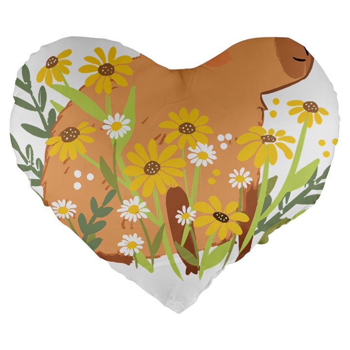 Capybara T- Shirt Cute Capybara With Daisy Flowers T- Shirt Yoga Reflexion Pose T- Shirtyoga Reflexion Pose T- Shirt Large 19  Premium Flano Heart Shape Cushions