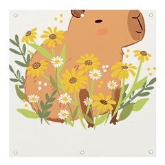 Capybara T- Shirt Cute Capybara With Daisy Flowers T- Shirt Yoga Reflexion Pose T- Shirtyoga Reflexion Pose T- Shirt Banner And Sign 4  X 4  by hizuto