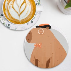 Capybara T- Shirt Cute Gentlemen Capybara T- Shirt Yoga Reflexion Pose T- Shirtyoga Reflexion Pose T- Shirt Uv Print Round Tile Coaster by hizuto