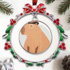 Capybara T- Shirt Cute Gentlemen Capybara T- Shirt Yoga Reflexion Pose T- Shirtyoga Reflexion Pose T- Shirt Metal X mas Wreath Ribbon Ornament by hizuto