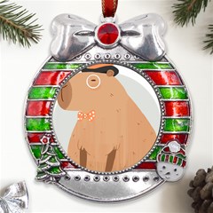 Capybara T- Shirt Cute Gentlemen Capybara T- Shirt Yoga Reflexion Pose T- Shirtyoga Reflexion Pose T- Shirt Metal X mas Ribbon With Red Crystal Round Ornament