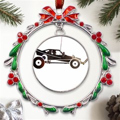 Vintage Rc Cars T- Shirt Grunge Vintage Modelcar Classic Rc Buggy Racing Cars Addict T- Shirt (1) Metal X mas Wreath Ribbon Ornament by ZUXUMI