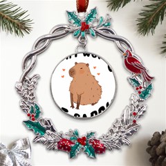 Capybara T- Shirt Cute Gentlemen Capybara T- Shirt Yoga Reflexion Pose T- Shirtyoga Reflexion Pose T- Shirt Metal X mas Wreath Holly Leaf Ornament by hizuto