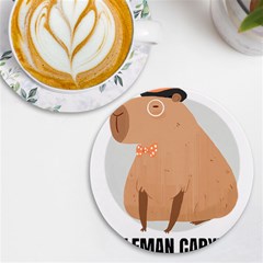 Capybara T- Shirt Gentlemen Capybara - A Cute Funny Capybara Illustration T- Shirt Yoga Reflexion Pose T- Shirtyoga Reflexion Pose T- Shirt Uv Print Round Tile Coaster by hizuto