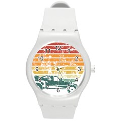 Vintage Rc Cars T- Shirt Vintage Sunset  Classic Rc Buggy Racing Cars Addict T- Shirt Round Plastic Sport Watch (m) by ZUXUMI