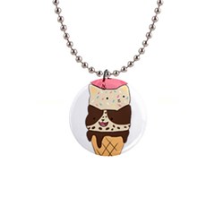 Cat Ice Cream T- Shirt Cute Cat Cream Cone T- Shirt Yoga Reflexion Pose T- Shirtyoga Reflexion Pose T- Shirt 1  Button Necklace