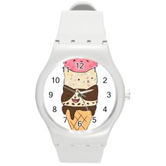 Cat Ice Cream T- Shirt Cute Cat Cream Cone T- Shirt Yoga Reflexion Pose T- Shirtyoga Reflexion Pose T- Shirt Round Plastic Sport Watch (m)