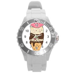 Cat Ice Cream T- Shirt Cute Cat Cream Cone T- Shirt Yoga Reflexion Pose T- Shirtyoga Reflexion Pose T- Shirt Round Plastic Sport Watch (l)