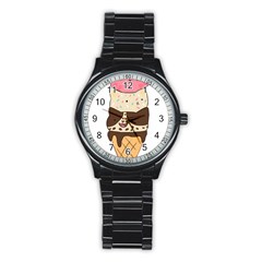 Cat Ice Cream T- Shirt Cute Cat Cream Cone T- Shirt Yoga Reflexion Pose T- Shirtyoga Reflexion Pose T- Shirt Stainless Steel Round Watch