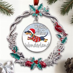 Weiner T- Shirt Walking In A Weiner Wonderland T- Shirt (1) Metal X mas Wreath Holly Leaf Ornament by ZUXUMI