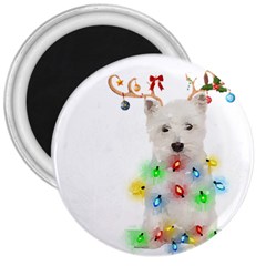 West Highland White Terrier Dog Snow T- Shirt West Highland White Terrier Dog Snow Reindeer Santa Ha 3  Magnets