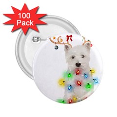 West Highland White Terrier Dog Snow T- Shirt West Highland White Terrier Dog Snow Reindeer Santa Ha 2 25  Buttons (100 Pack)  by ZUXUMI