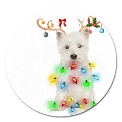 West Highland White Terrier Dog Snow T- Shirt West Highland White Terrier Dog Snow Reindeer Santa Ha Magnet 5  (round) by ZUXUMI