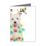 West Highland White Terrier Dog Snow T- Shirt West Highland White Terrier Dog Snow Reindeer Santa Ha Mini Greeting Card Left