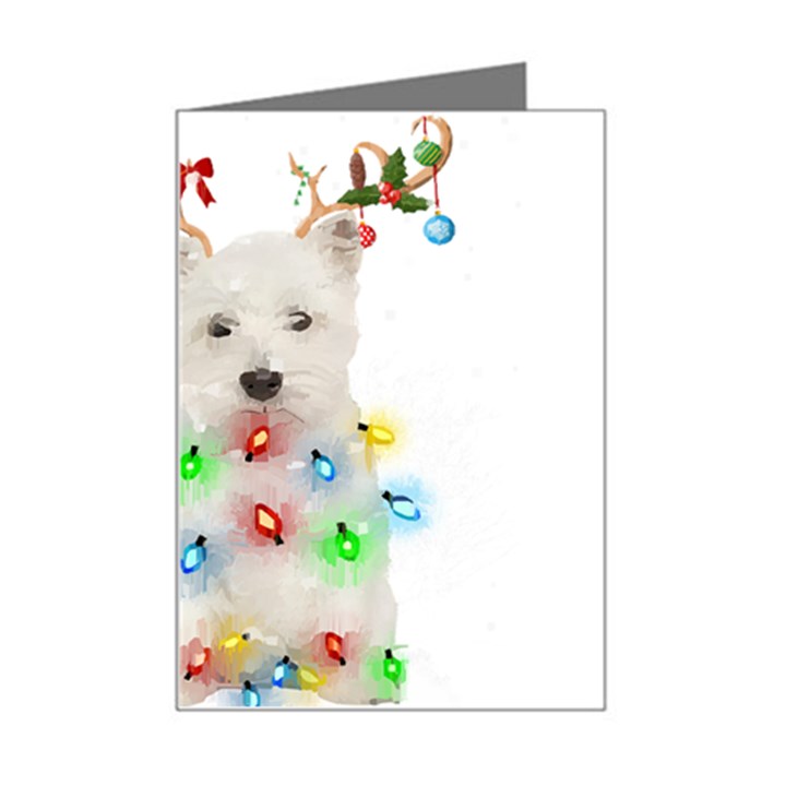 West Highland White Terrier Dog Snow T- Shirt West Highland White Terrier Dog Snow Reindeer Santa Ha Mini Greeting Card