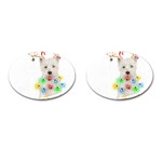 West Highland White Terrier Dog Snow T- Shirt West Highland White Terrier Dog Snow Reindeer Santa Ha Cufflinks (Oval) Front(Pair)