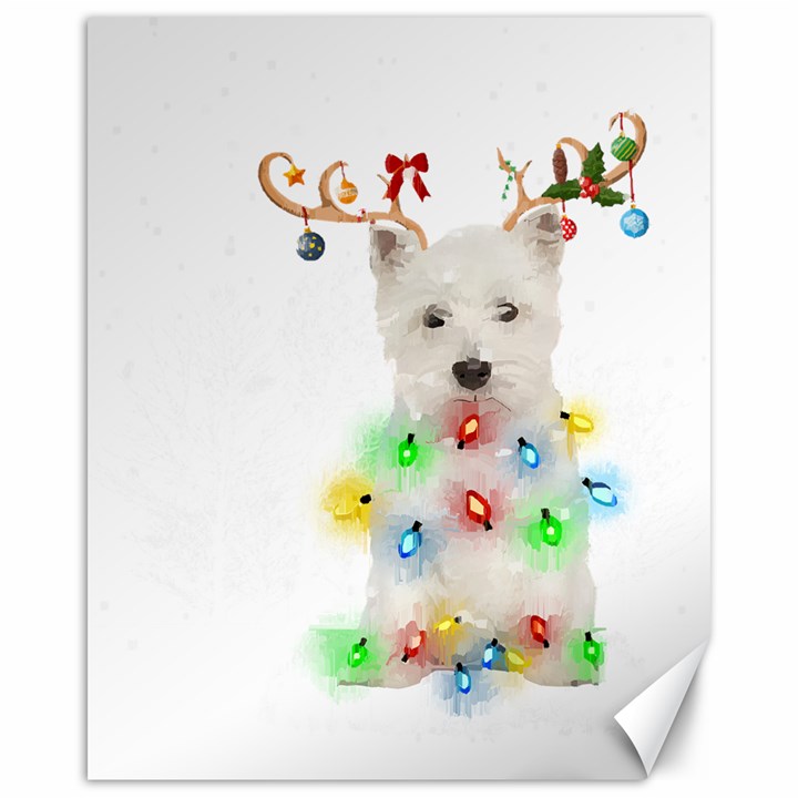 West Highland White Terrier Dog Snow T- Shirt West Highland White Terrier Dog Snow Reindeer Santa Ha Canvas 16  x 20 