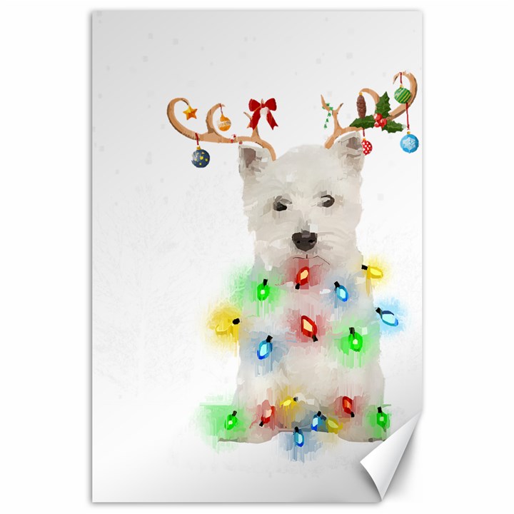 West Highland White Terrier Dog Snow T- Shirt West Highland White Terrier Dog Snow Reindeer Santa Ha Canvas 24  x 36 