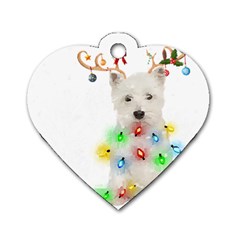 West Highland White Terrier Dog Snow T- Shirt West Highland White Terrier Dog Snow Reindeer Santa Ha Dog Tag Heart (one Side) by ZUXUMI