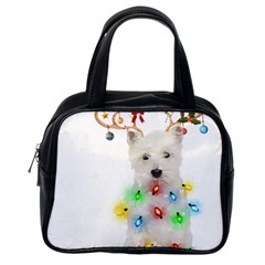 West Highland White Terrier Dog Snow T- Shirt West Highland White Terrier Dog Snow Reindeer Santa Ha Classic Handbag (one Side) by ZUXUMI