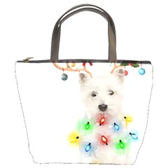 West Highland White Terrier Dog Snow T- Shirt West Highland White Terrier Dog Snow Reindeer Santa Ha Bucket Bag by ZUXUMI