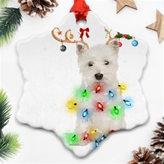 West Highland White Terrier Dog Snow T- Shirt West Highland White Terrier Dog Snow Reindeer Santa Ha Ornament (snowflake)