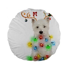 West Highland White Terrier Dog Snow T- Shirt West Highland White Terrier Dog Snow Reindeer Santa Ha Standard 15  Premium Round Cushions by ZUXUMI