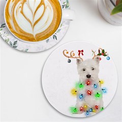 West Highland White Terrier Dog Snow T- Shirt West Highland White Terrier Dog Snow Reindeer Santa Ha Uv Print Round Tile Coaster by ZUXUMI