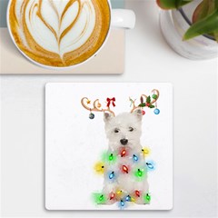 West Highland White Terrier Dog Snow T- Shirt West Highland White Terrier Dog Snow Reindeer Santa Ha Uv Print Square Tile Coaster  by ZUXUMI